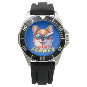 Relógio Corgi veste óculos escuros Aproveite o verão
