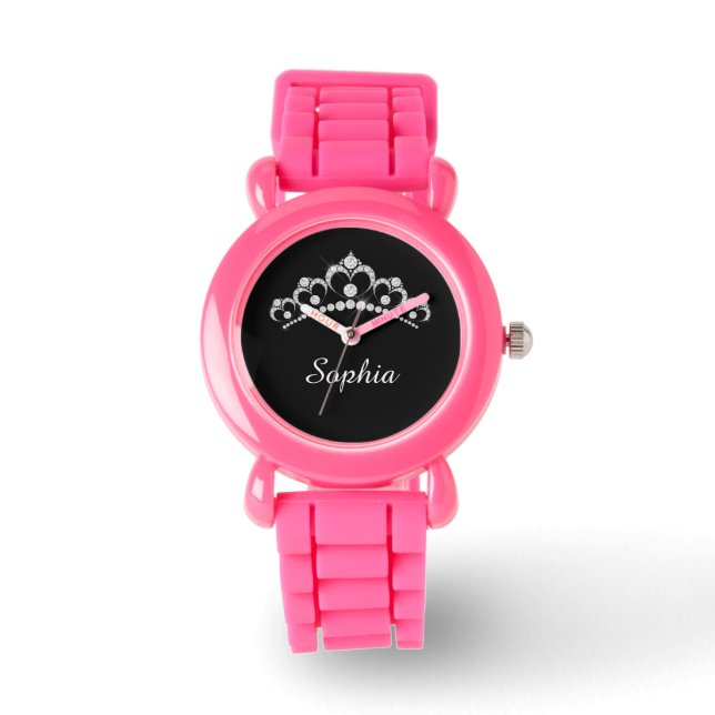 Relógio Coroa Branca de Diamante, Nome do Script DIY, Pret (Frente)