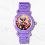 Relógio Coruja Coroa Corada Colorida Brilhante Crianças Fl<br><div class="desc">Bonita Coruja Coruja Brilhante Garotos Florais Girly eWatch Watches apresenta uma coruja brilhante e colorida com flores. Criado pelo Evco Studio www.zazzle.com/store/evcostudio</div>