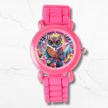 Relógio Coruja Coroa Corajosa Brilhante Floral Moon Kids G<br><div class="desc">Bonita Coruja Brilhante Brilhante Garotas Moon Girly eWatch Watches apresenta uma coruja brilhante e colorida com flores. Criado pelo Evco Studio www.zazzle.com/store/evcostudio</div>