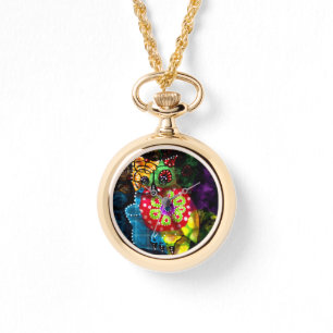 Relógio Coruja Whimsic Talavera Estilo Verde Vermelho Azul