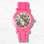 Relógio Cóta Aquarela Gato Flores Bonito Girly<br><div class="desc">Gato Bonito de Gato de Aquarela Bonito Flores Girly Watches apresenta um gato bonitinho sentado em bonito flores silvestres. Criado pelo Evco Studio www.zazzle.com/store/evcostudio</div>