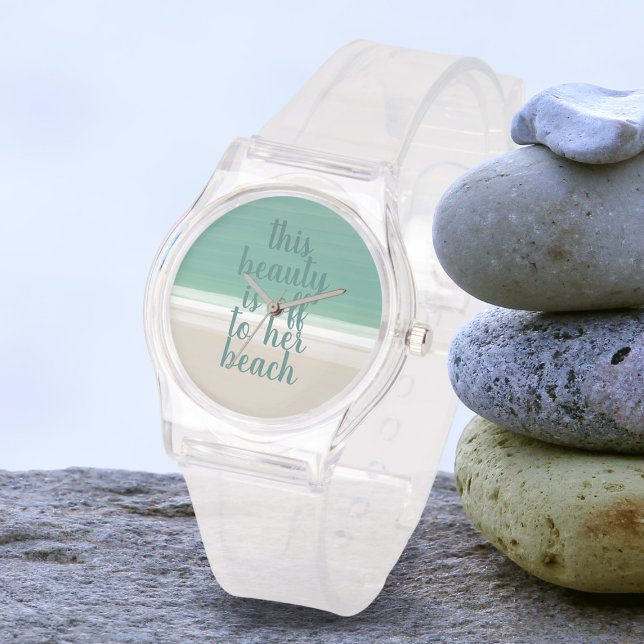 Relógio Cota Personalizada de Praia Moderna Turquoise Ocea (Add your own quote or keep the one shown to this tropical ocean beach watch)
