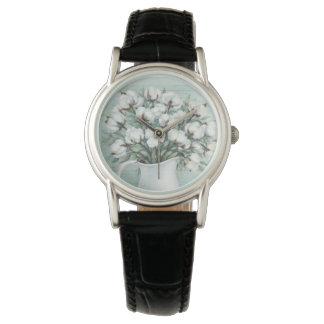 Relógio Cotton Flowers Farmhouse Rustic Watch