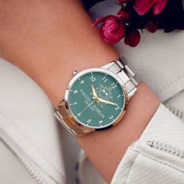 Relógio Couple names green and gold monogram