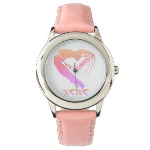 Relógio Couro cor-de-rosa de aço inoxidável do Heart Watch