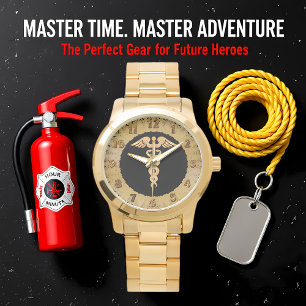 Relógio Crachá de alerta de silhueta brilhante de ouro méd