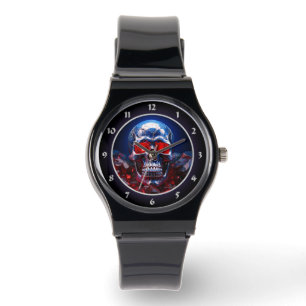 Relógio Crânio de Cristal com Ruby Red Eyes Watch