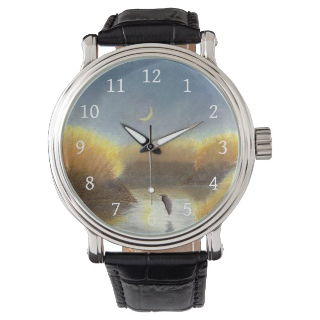 Relógio Crescente Lua Excelente Azul Heron Marsh Watch (Frente)