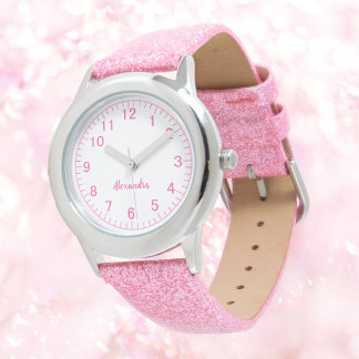 Relógio Criança Personalizada Nome da Rapariga Cor-de-Rosa