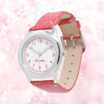 Relógio Criança Personalizada: Red Glitter Strid<br><div class="desc">Personalizar o nome da garota Red Glitter Strid Watch</div>