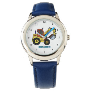 Relógio Crianças Boys Construction Digger Excavator Name