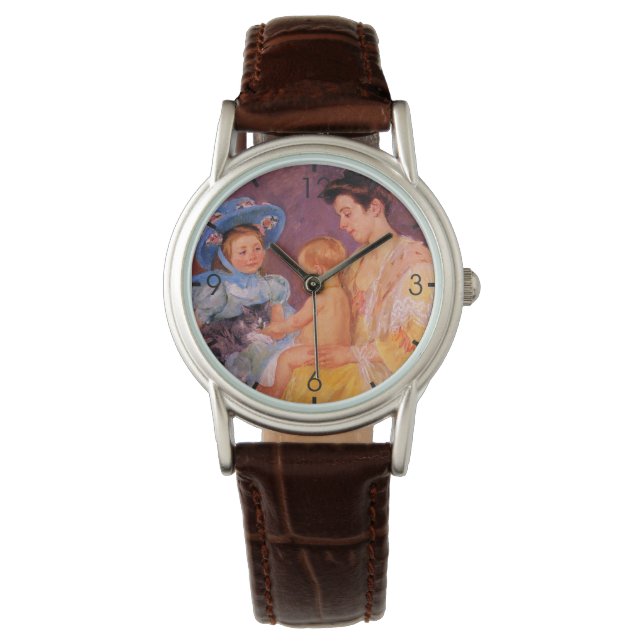 Relógio Crianças brincando com um gato (por Mary Cassatt) (Frente)