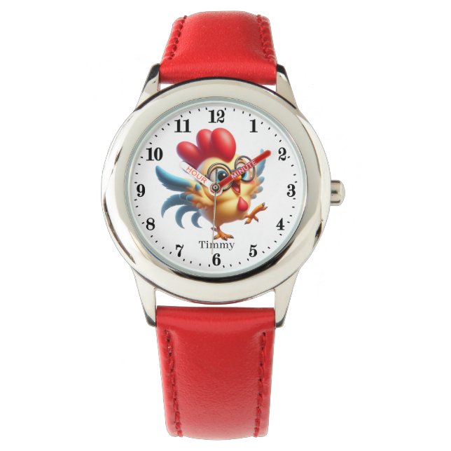 Relógio Crianças engraçadas unisex rooster adiciona nome (Frente)
