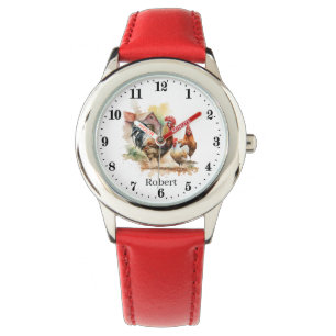 Relógio Crianças legal unisex galos amantes de galinha