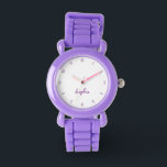 Relógio Crianças Meninas Moderno Cuz Púrpura Púrpura Monog<br><div class="desc">Personalizadas, personalizadas, crianças bonitinhas e divertidas, bonito chic legal correias roxas de silicone, estojo de plástico, relógio de pulso. Basta digitar o nome, para personalizar. Vá em frente crie um relógio maravilhoso e personalizado para a princesa da vida - filha, irmã, sobrinha, neta, afilhada, enteada. Faz um presente personalizado de...</div>