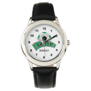 Relógio Crianças Personalizadas, Futebol Verde