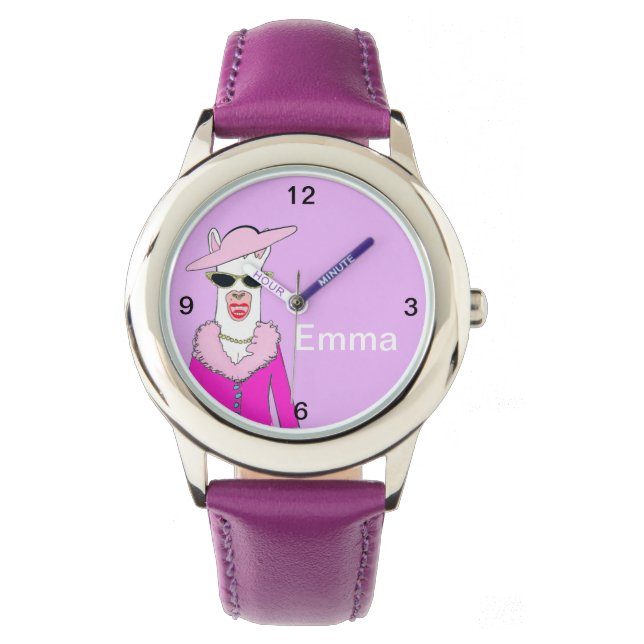 Relógio Crianças, Strap Roxo, Senhora Llama Assistente (Frente)