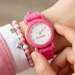 Relógio Crie Seu Nome Personalizado Meninas Rosa