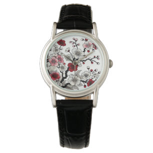 Relógio Crimson Blossom Elegance - Flora Inspirada no Japo
