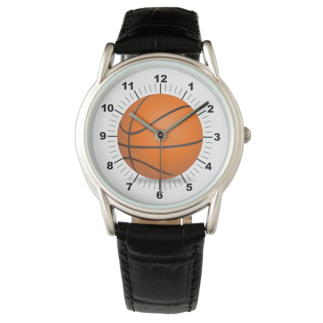 Relógio Crown Black Leather Watch, de basquete masculino (Frente)