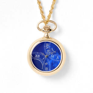 Relógio Crystal Cobalt RN Face Dourada Necklace Watch