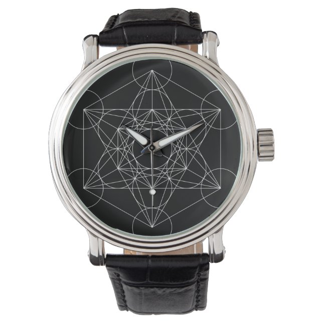 Relógio Cubo de Metatron Preto & Branco (Frente)