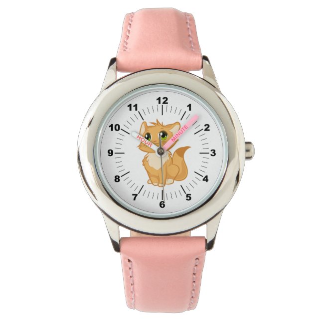 Relógio Cuidado com a pulseira rosa de gato-do-gato (Frente)