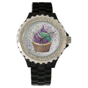 RELÓGIO CUPCAKE DE ÁGUA VERDE PURA MARDI GRAS