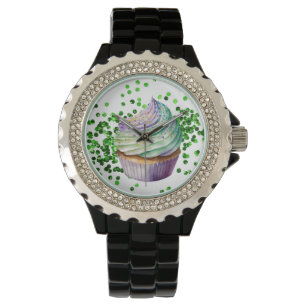 RELÓGIO CUPCAKE DE ÁGUA VERDE PURA MARDI GRAS