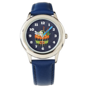 Relógio Cupcake de Halloween bonito e assustador com uma b