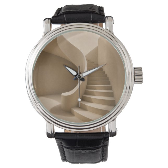 Relógio Curved Staircase Minimalist Beige Watch (Frente)