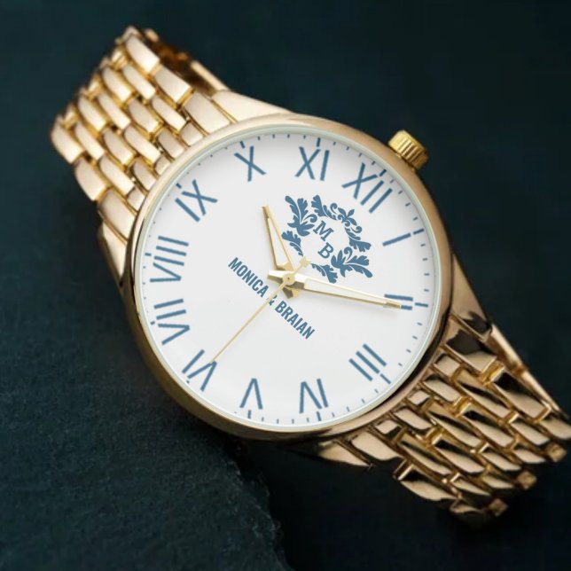 Relógio Custom Engraved Monogram Romantic Anniversary Gift (Criador carregado)
