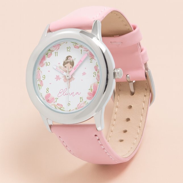 Relógio Custom Girls Name Pink Fairy Kids Watch (Criador carregado)