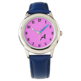 Relógio Custom Monogram Lovely Black Pink Girls Watch