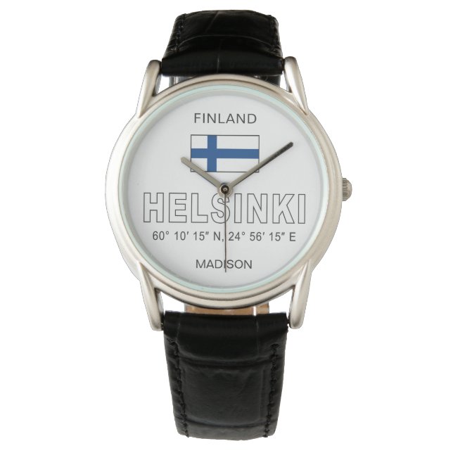 Relógio Custom Name Helsinki Coordinates (Frente)