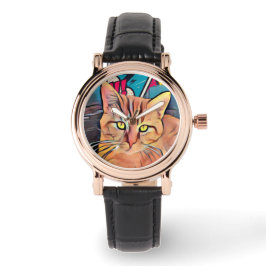Relógio Cute Cat Black Leather Watch Women