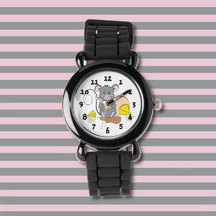 Relógio Cute Gray Cartoon Mouse Kid Watch