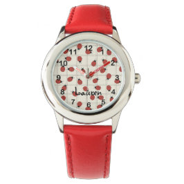 Relógio Cute Ladybugs & Custom Name on Cream White