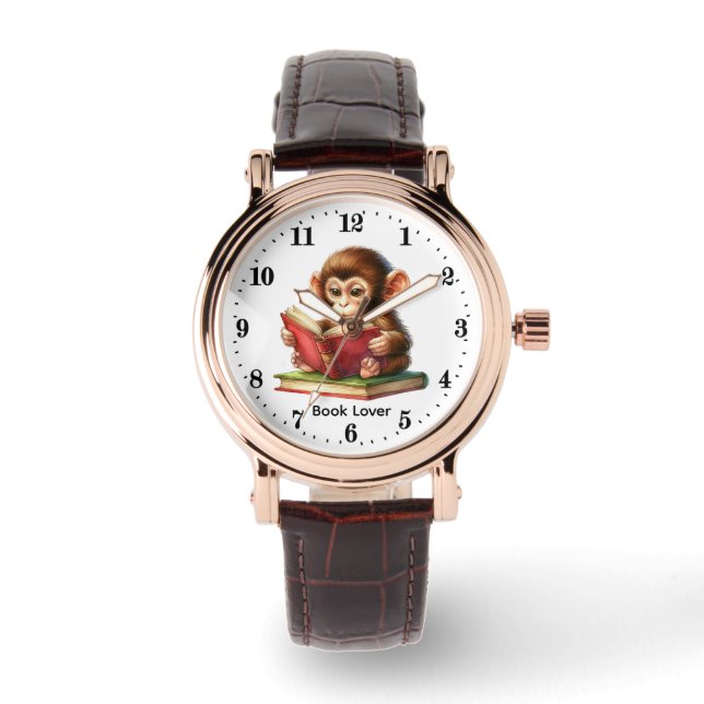 Relógio Cute monkey book lovers customizable (Frente)