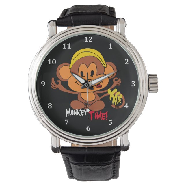Relógio Cute Monkey Time Watch com caráter chinês (Frente)