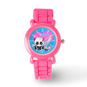 Relógio Cute Panda Jewelry   Bracelete cor-de-rosa