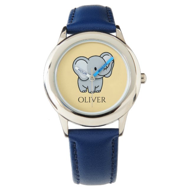 Relógio Cute Personalized Baby Elephant Kids Name  (Frente)