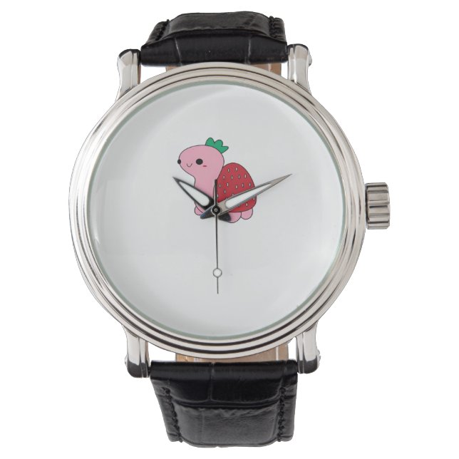 Relógio Cute pink blushing strawberry turtle Classic T-Shi (Frente)