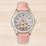 Relógio Cute smiling sloth for Girl<br><div class="desc">Lindo Diseño de Reloj para niña con ilustracion de un Lindo perezoso de color cafe sonriendo con un fondo Rosa y el Nombre de tu hija! Si tu hijoa esta aprendiendo a usar el reloj este puede ser un magnifico regalo. No dude y adquiera este lindo diseño para niños ahora....</div>