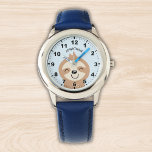 Relógio Cute smiling sloth for kids<br><div class="desc">Lindo Diseño de Reloj para niños con ilustracion de un Lindo perezoso de color cafe sonriendo con un fondo Azul y el Nombre de tu hijo! Si tu hijo esta aprendiendo a usar el reloj este puede ser un magnifico regalo. No dude y adquiera este lindo diseño para niños ahora....</div>