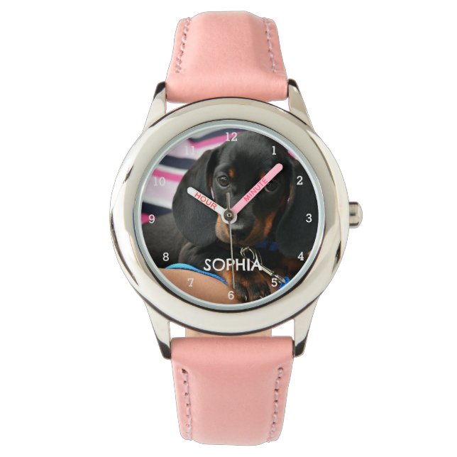 Relógio Cute Weiner Dachshund Dog Puppy Animal Girls (Frente)
