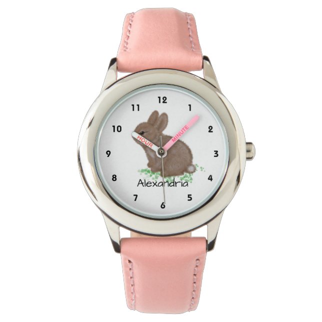 Relógio Cute Woodland Bunny Name Personalizado (Frente)