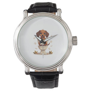 Relógio Dachshund Fofo Antigo no Banheiro de Desenho Anima
