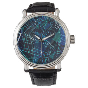 Relógio Dados Geométricos Digitais Abstratos Arte Azul